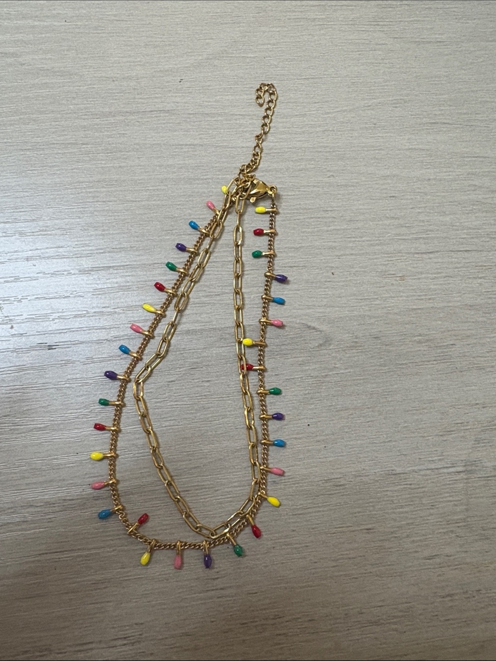 Gold Chain Bracelet with Multicolor Enamel Charms(can be used as necklace - Picture 4 of 7